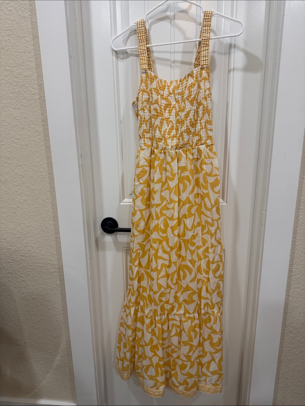 Marine Layer Yellow and White Smocked Dress Top